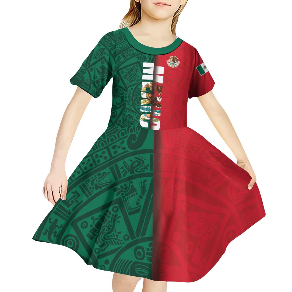 Mexico Flag Day Kid Short Sleeve Dress Dia de la Bandera