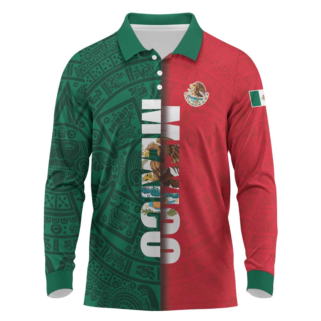 Mexico Flag Day Long Sleeve Polo Shirt Dia de la Bandera