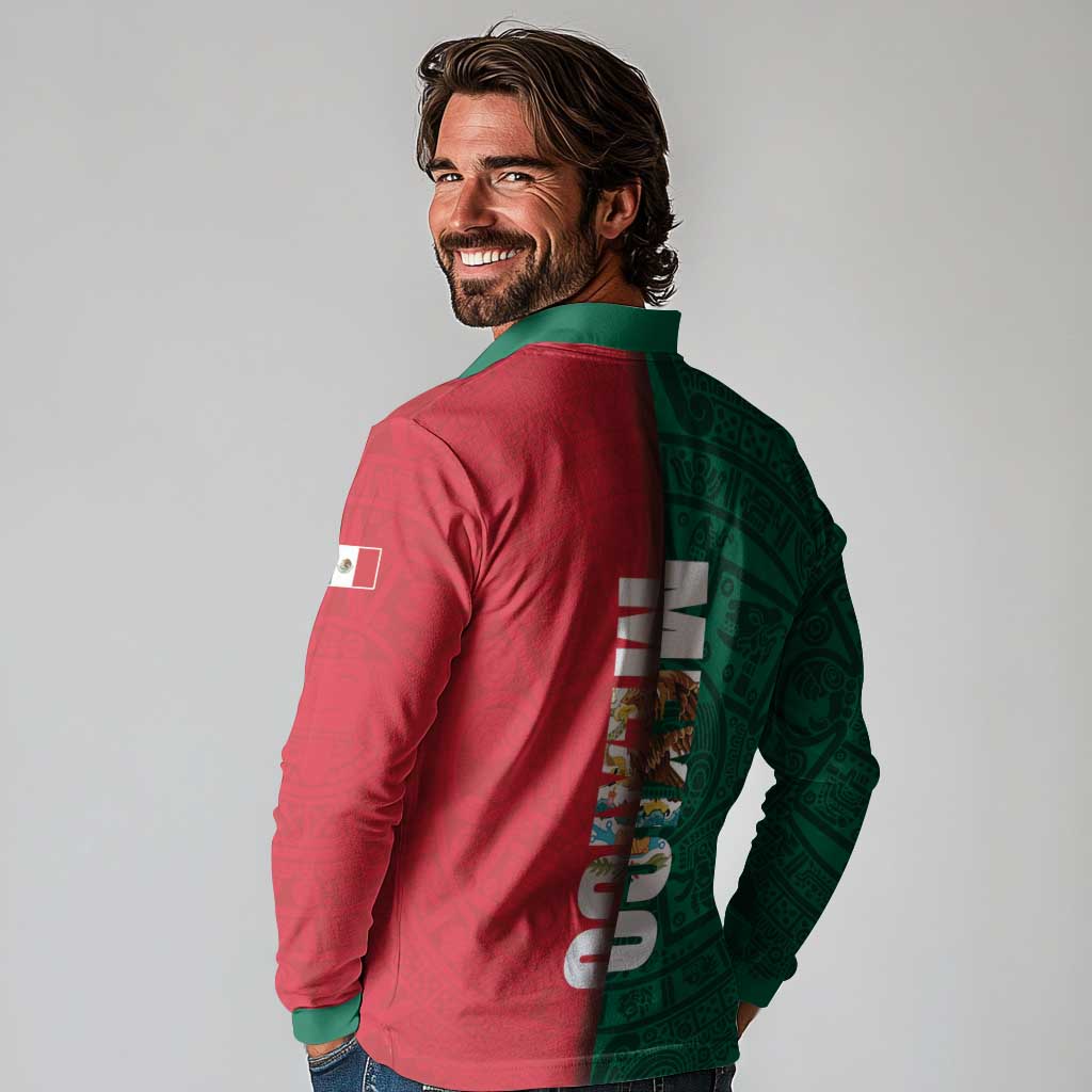 Mexico Flag Day Long Sleeve Polo Shirt Dia de la Bandera