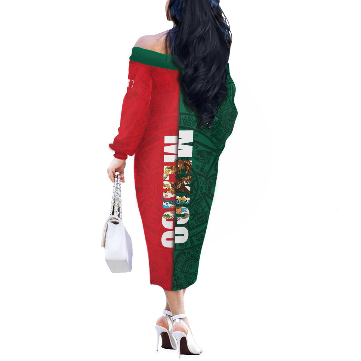 Mexico Flag Day Off The Shoulder Long Sleeve Dress Dia de la Bandera