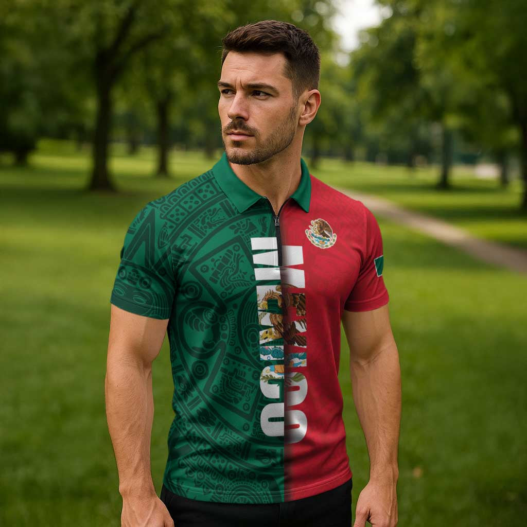 Mexico Flag Day Zipper Polo Shirt Dia de la Bandera