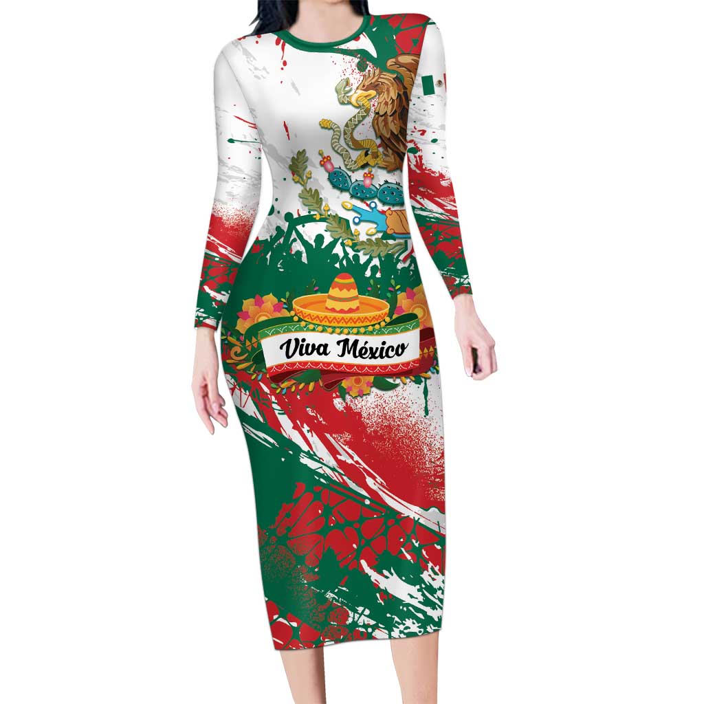 Viva Mexico Long Sleeve Bodycon Dress Grunge Style