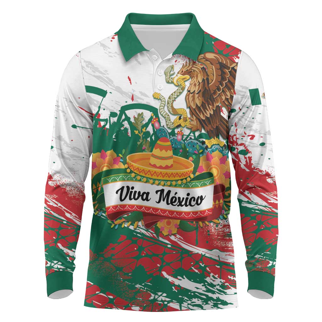 Viva Mexico Long Sleeve Polo Shirt Grunge Style