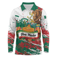 Viva Mexico Long Sleeve Polo Shirt Grunge Style