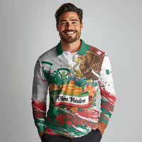 Viva Mexico Long Sleeve Polo Shirt Grunge Style