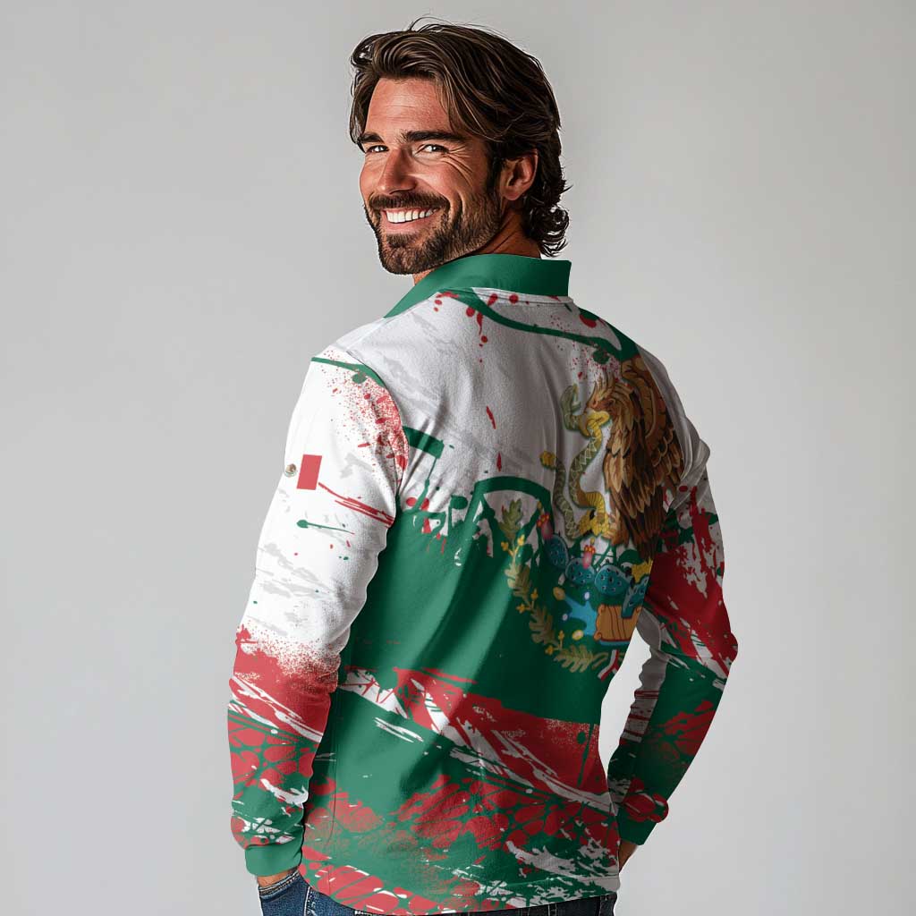 Viva Mexico Long Sleeve Polo Shirt Grunge Style