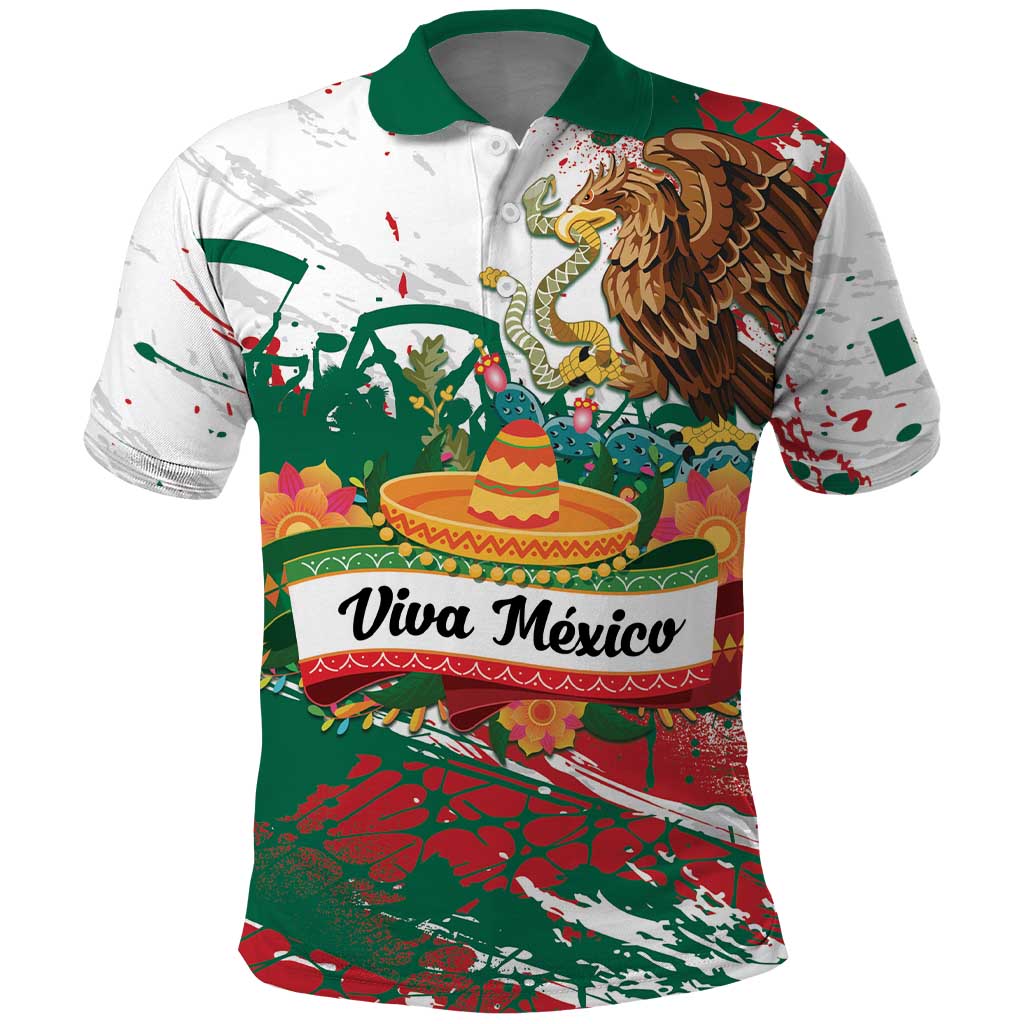 Viva Mexico Polo Shirt Grunge Style