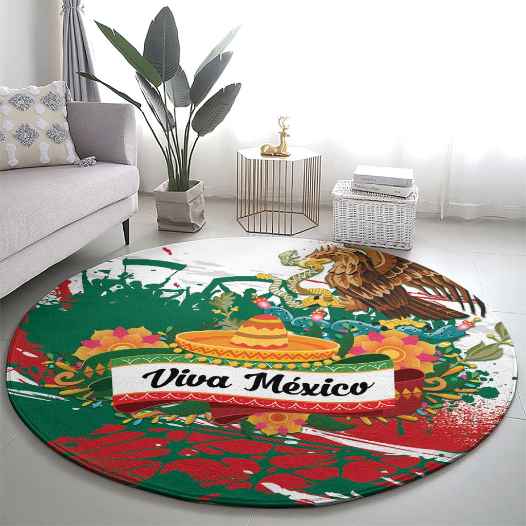 Viva Mexico Round Carpet Grunge Style