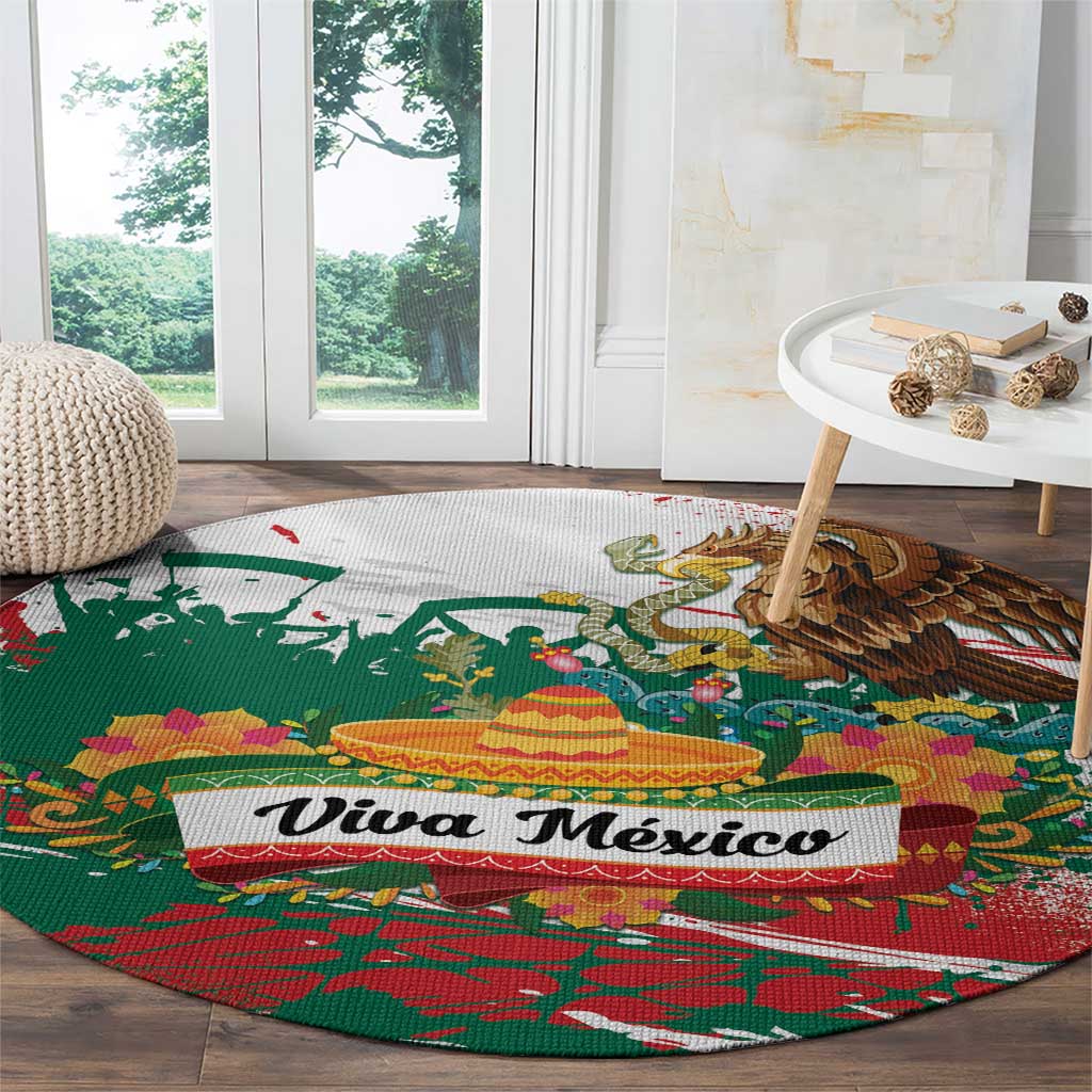 Viva Mexico Round Carpet Grunge Style