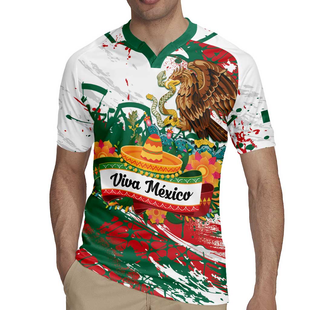 Viva Mexico Rugby Jersey Grunge Style