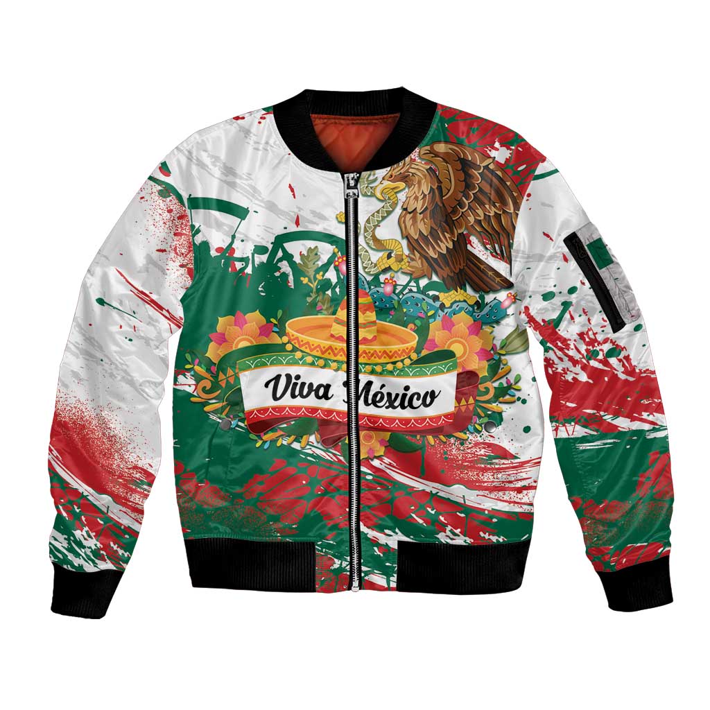 Viva Mexico Sleeve Zip Bomber Jacket Grunge Style