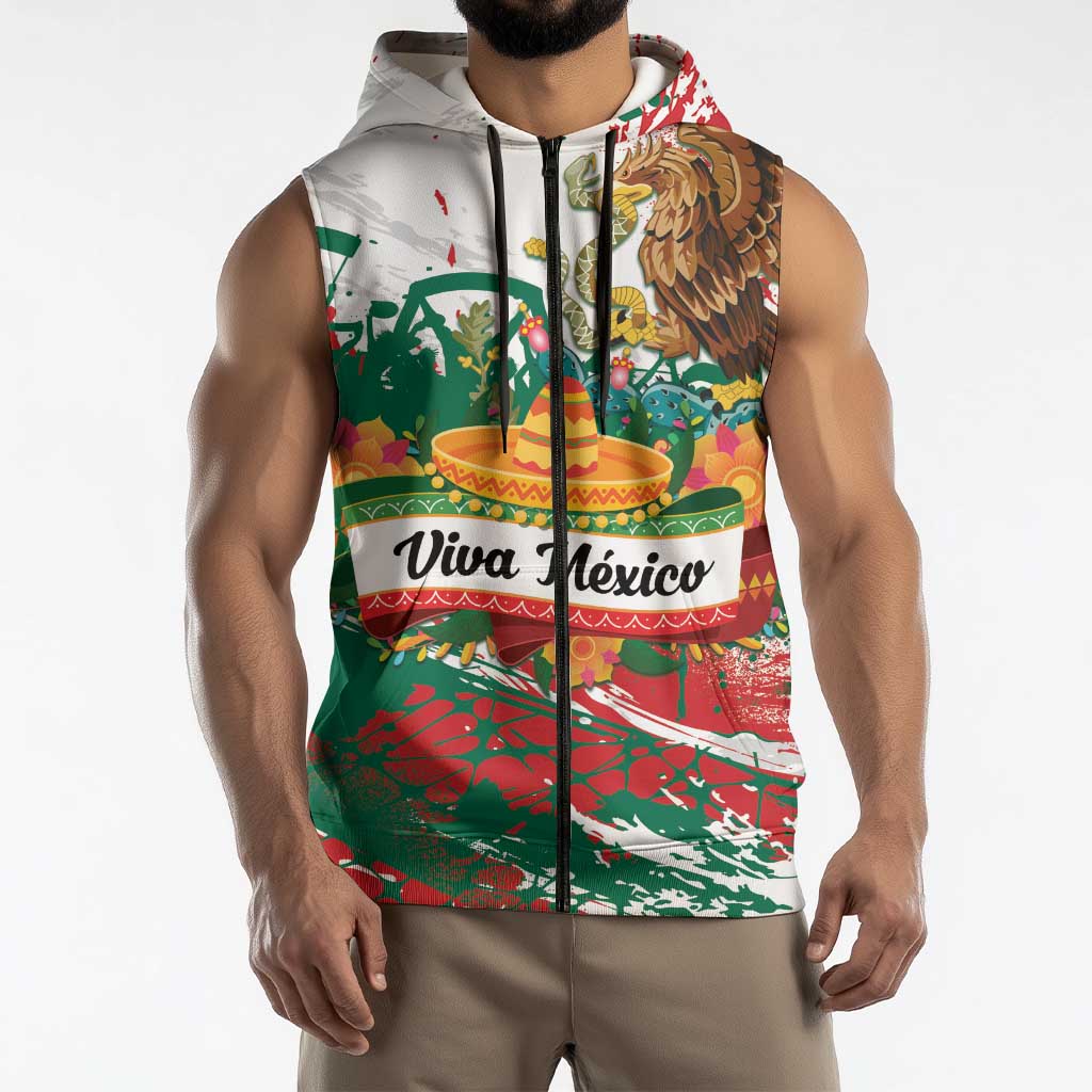 Viva Mexico Sleeveless Zip Hoodie Grunge Style