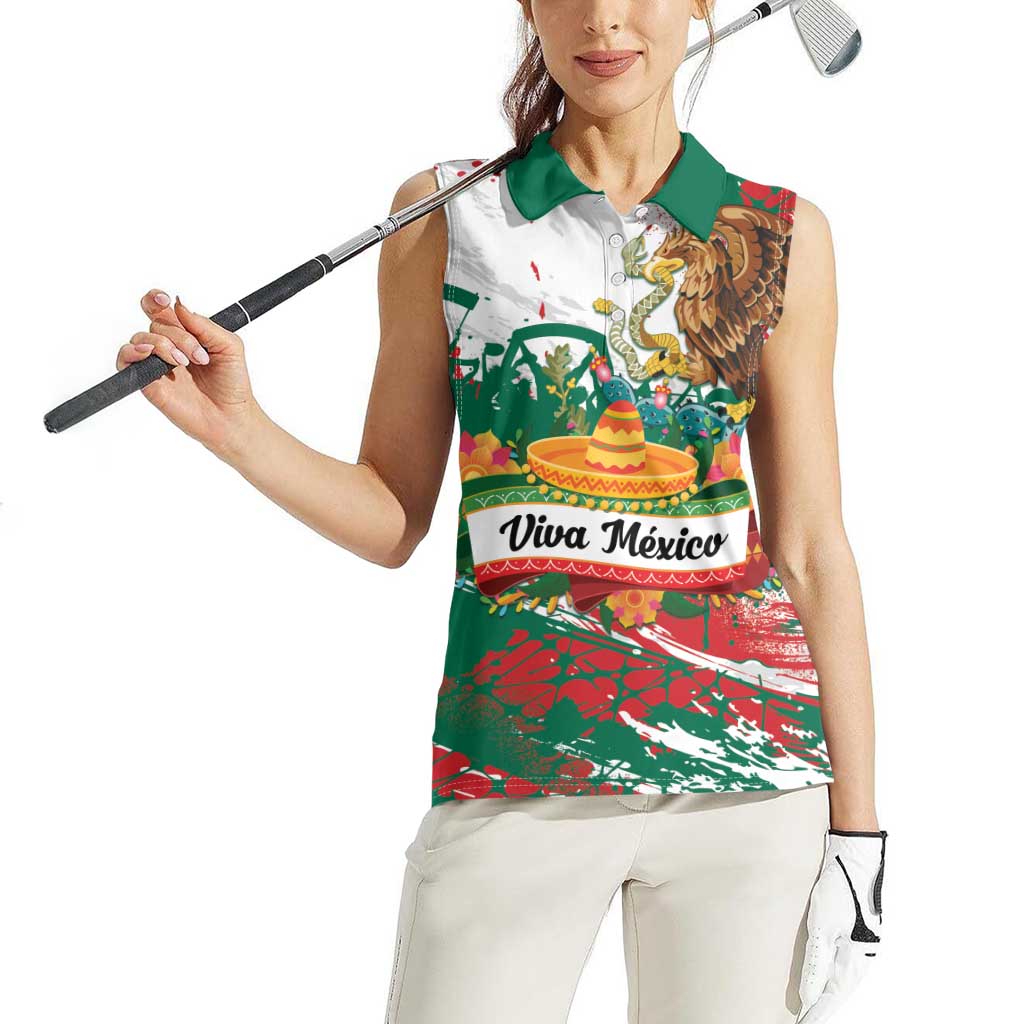 Viva Mexico Women Sleeveless Polo Shirt Grunge Style