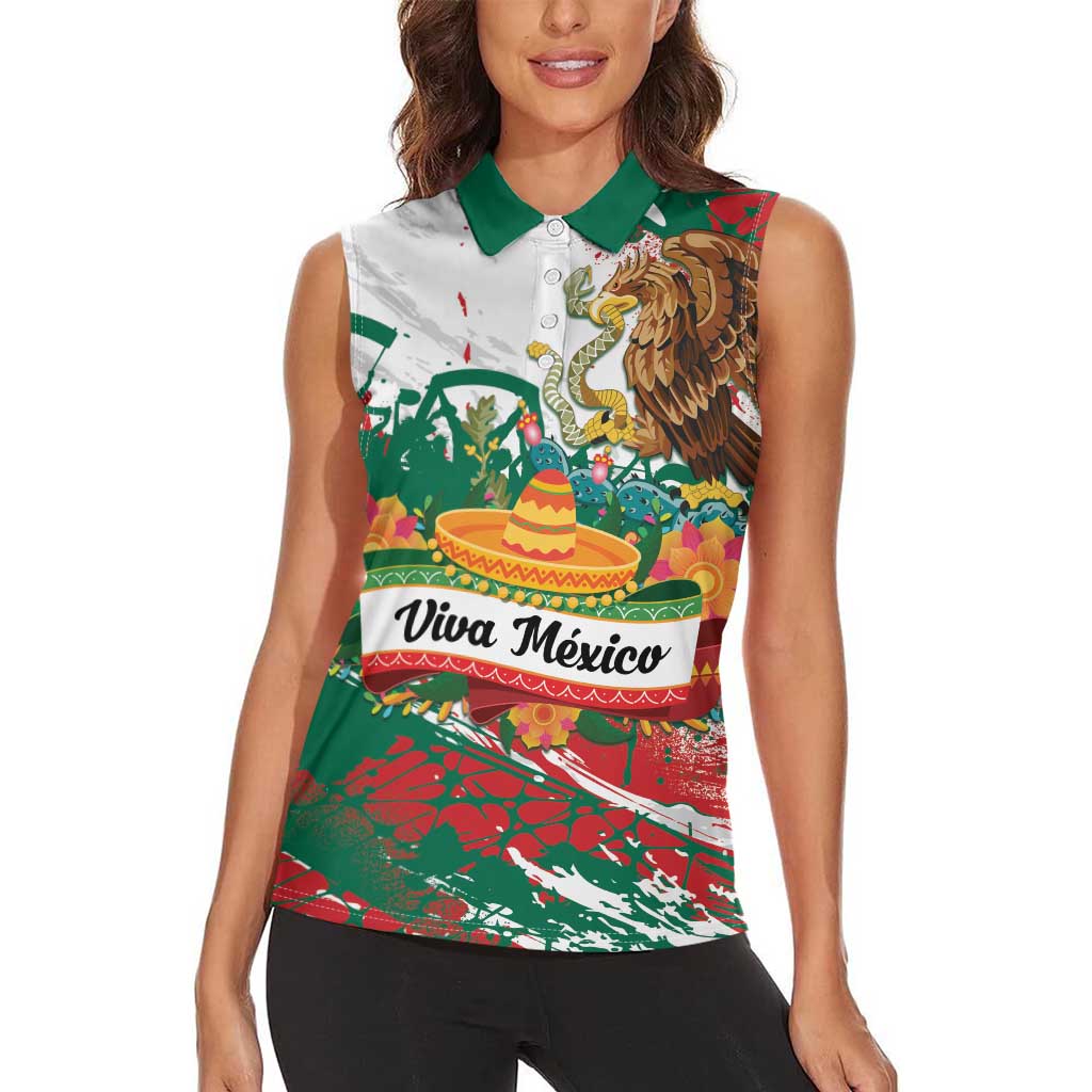 Viva Mexico Women Sleeveless Polo Shirt Grunge Style