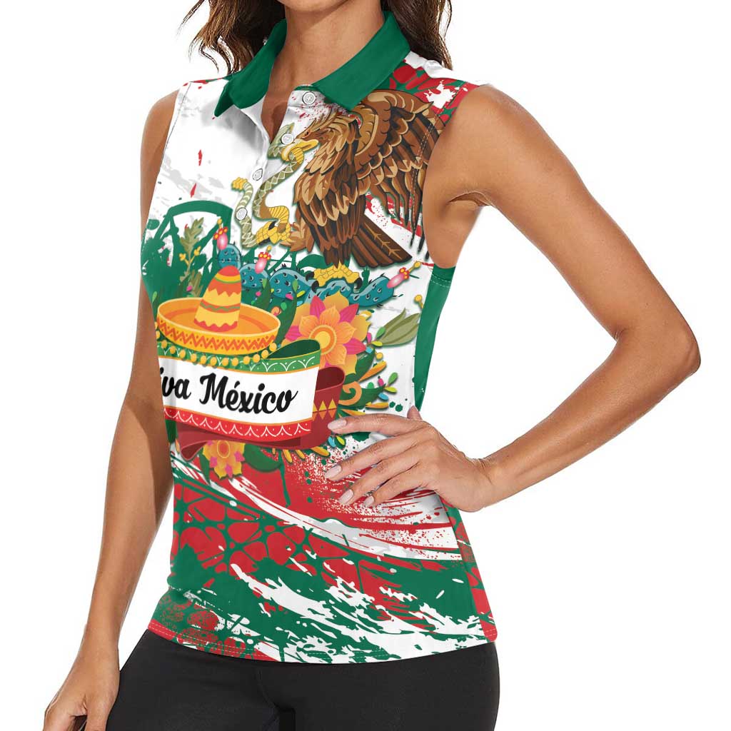 Viva Mexico Women Sleeveless Polo Shirt Grunge Style