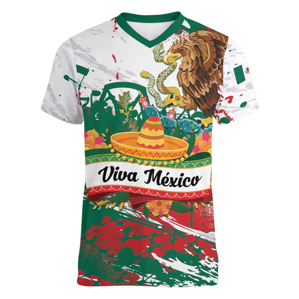Viva Mexico Women V-Neck T-Shirt Grunge Style