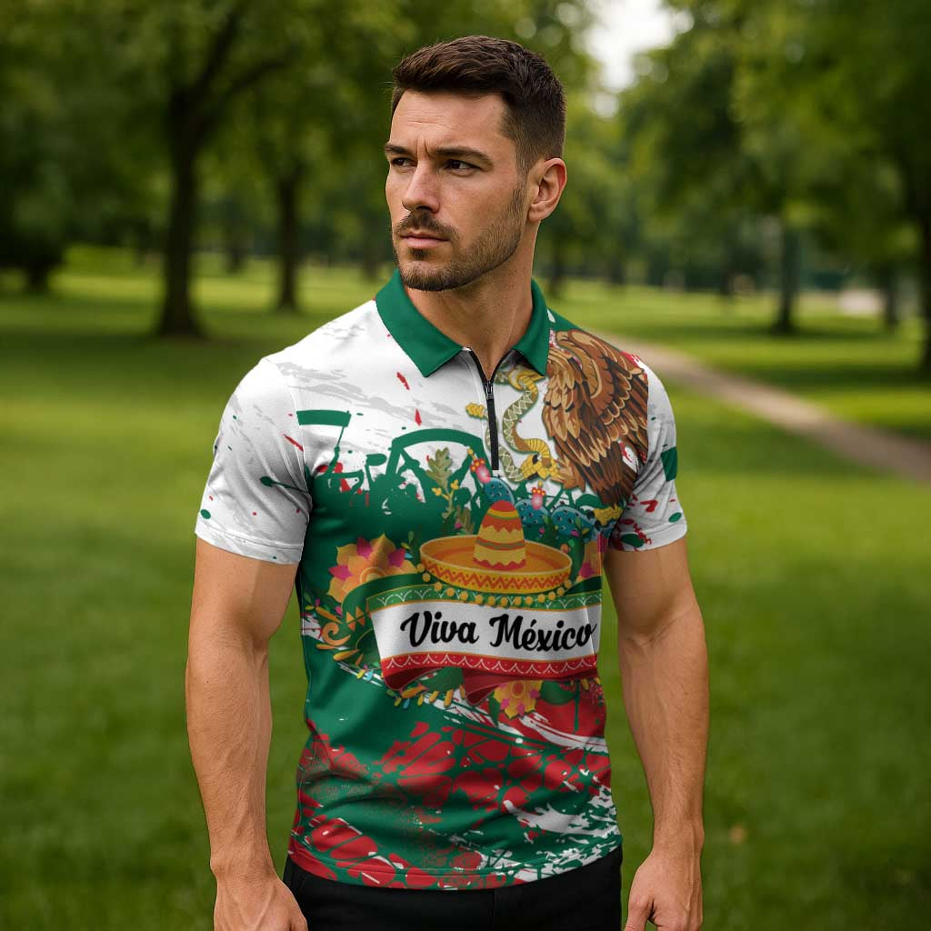 Viva Mexico Zipper Polo Shirt Grunge Style