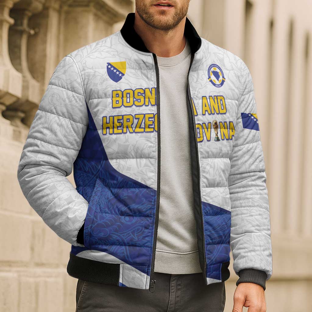 Custom Football 2026 Bosnia and Herzegovina White Bomber Puffer Jacket Zmajevi Go Champion