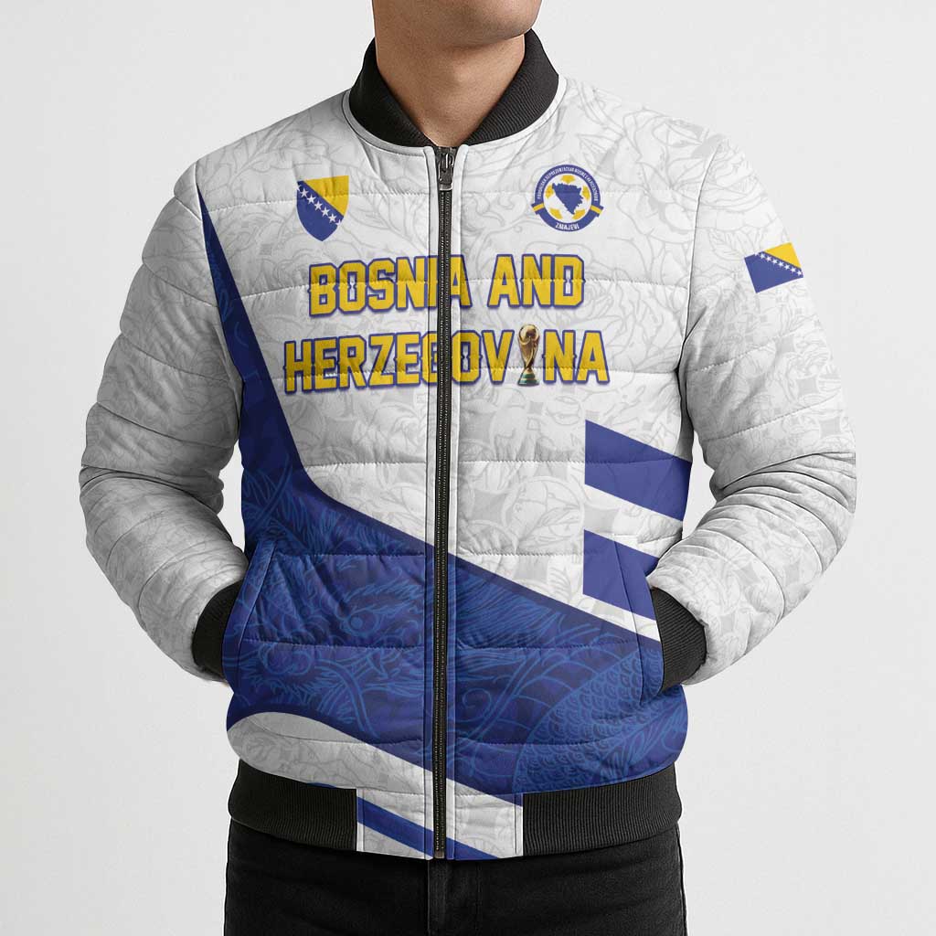 Custom Football 2026 Bosnia and Herzegovina White Bomber Puffer Jacket Zmajevi Go Champion
