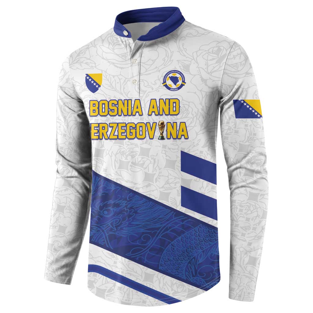 Custom Football 2026 Bosnia and Herzegovina White Button Sweatshirt Zmajevi Go Champion