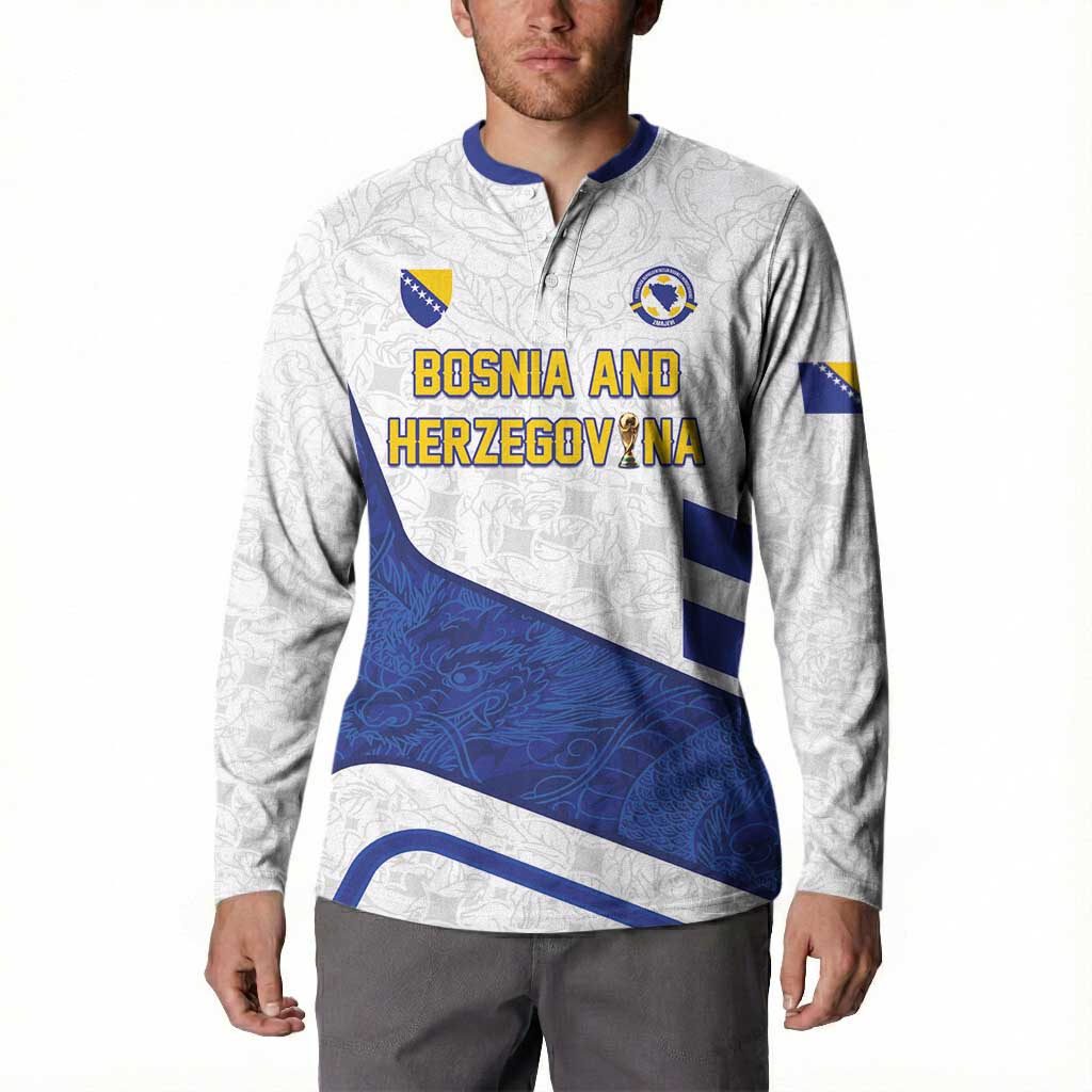 Custom Football 2026 Bosnia and Herzegovina White Button Sweatshirt Zmajevi Go Champion
