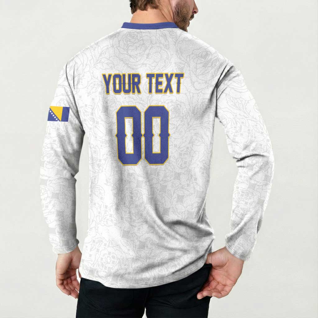 Custom Football 2026 Bosnia and Herzegovina White Button Sweatshirt Zmajevi Go Champion