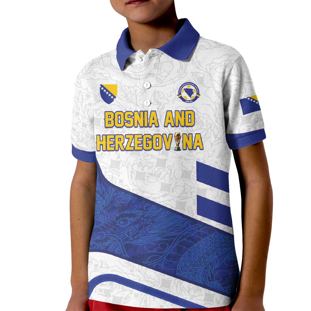 Custom Football 2026 Bosnia and Herzegovina White Kid Polo Shirt Zmajevi Go Champion