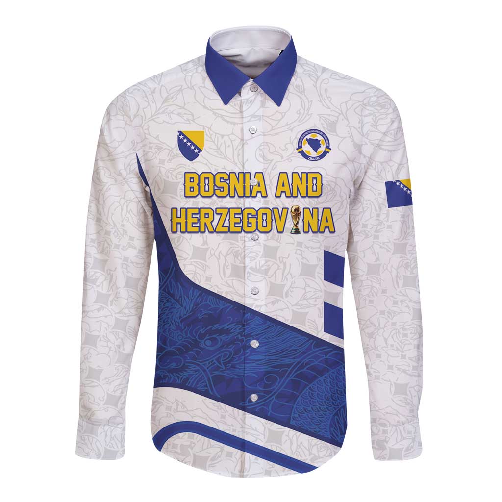 Custom Football 2026 Bosnia and Herzegovina White Long Sleeve Button Shirt Zmajevi Go Champion