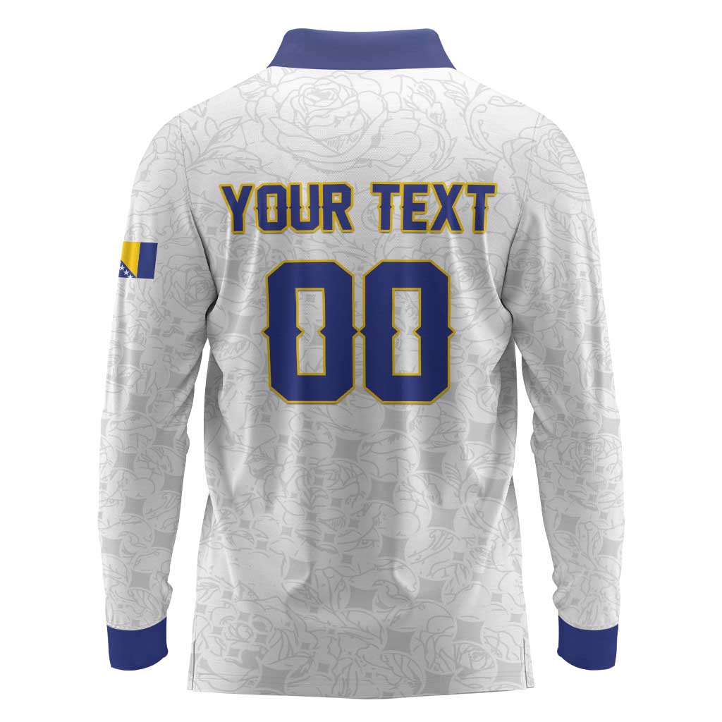 Custom Football 2026 Bosnia and Herzegovina White Long Sleeve Polo Shirt Zmajevi Go Champion