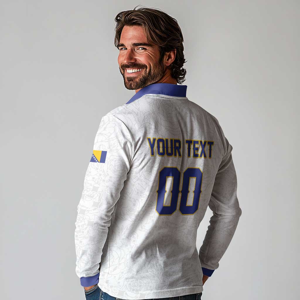 Custom Football 2026 Bosnia and Herzegovina White Long Sleeve Polo Shirt Zmajevi Go Champion