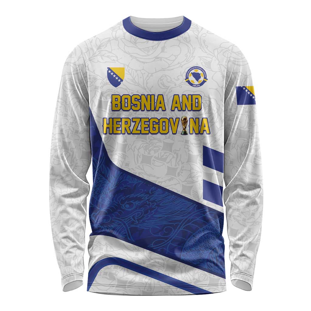 Custom Football 2026 Bosnia and Herzegovina White Long Sleeve Shirt Zmajevi Go Champion