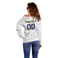 Custom Football 2026 Bosnia and Herzegovina White Off Shoulder Sweater Zmajevi Go Champion