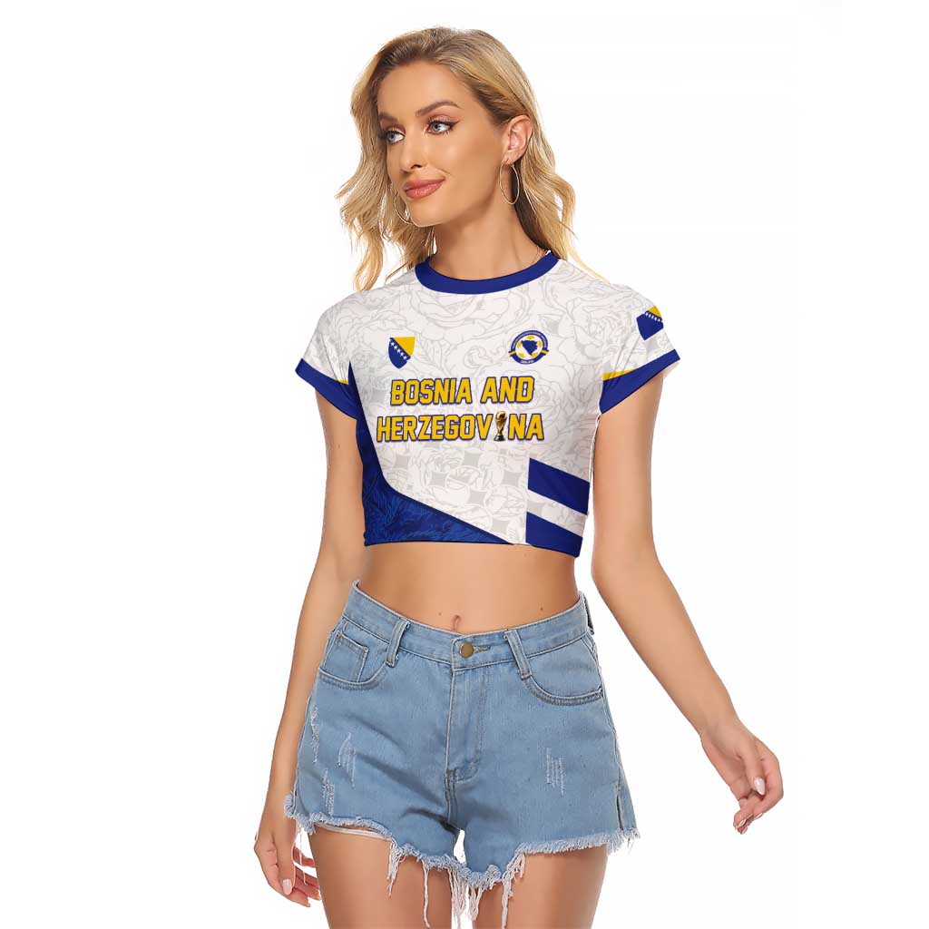 Custom Football 2026 Bosnia and Herzegovina White Raglan Cropped T Shirt Zmajevi Go Champion