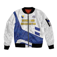 Custom Football 2026 Bosnia and Herzegovina White Sleeve Zip Bomber Jacket Zmajevi Go Champion