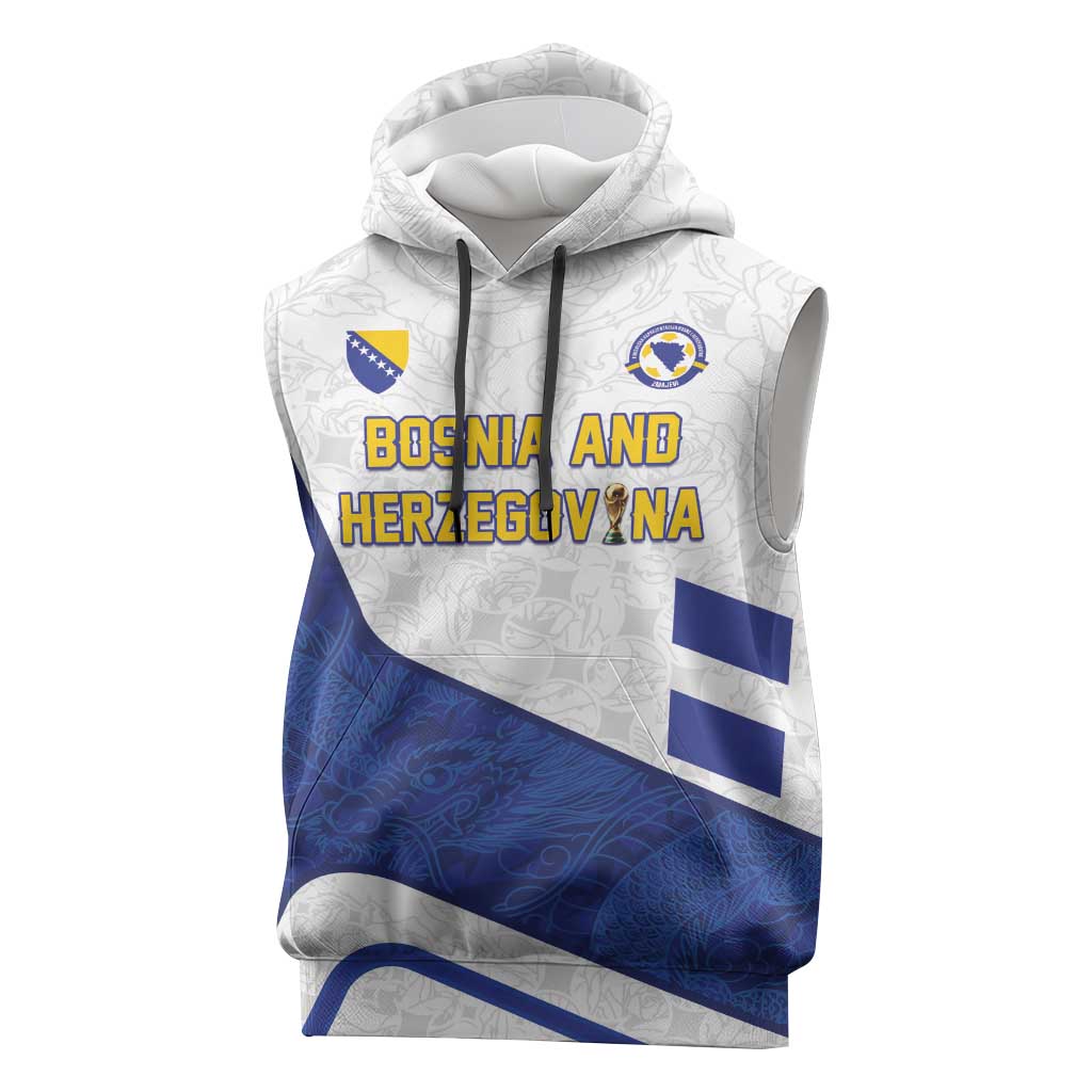 Custom Football 2026 Bosnia and Herzegovina White Sleeveless Hoodie Zmajevi Go Champion