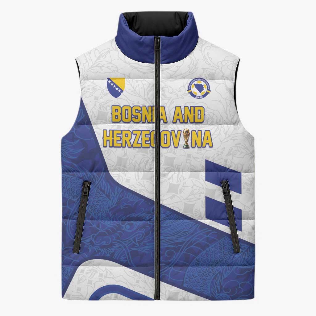Custom Football 2026 Bosnia and Herzegovina White Sleeveless Puffer Jacket Zmajevi Go Champion