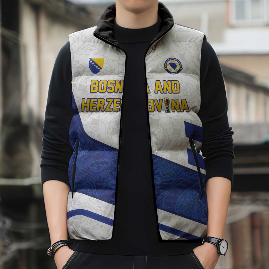 Custom Football 2026 Bosnia and Herzegovina White Sleeveless Puffer Jacket Zmajevi Go Champion