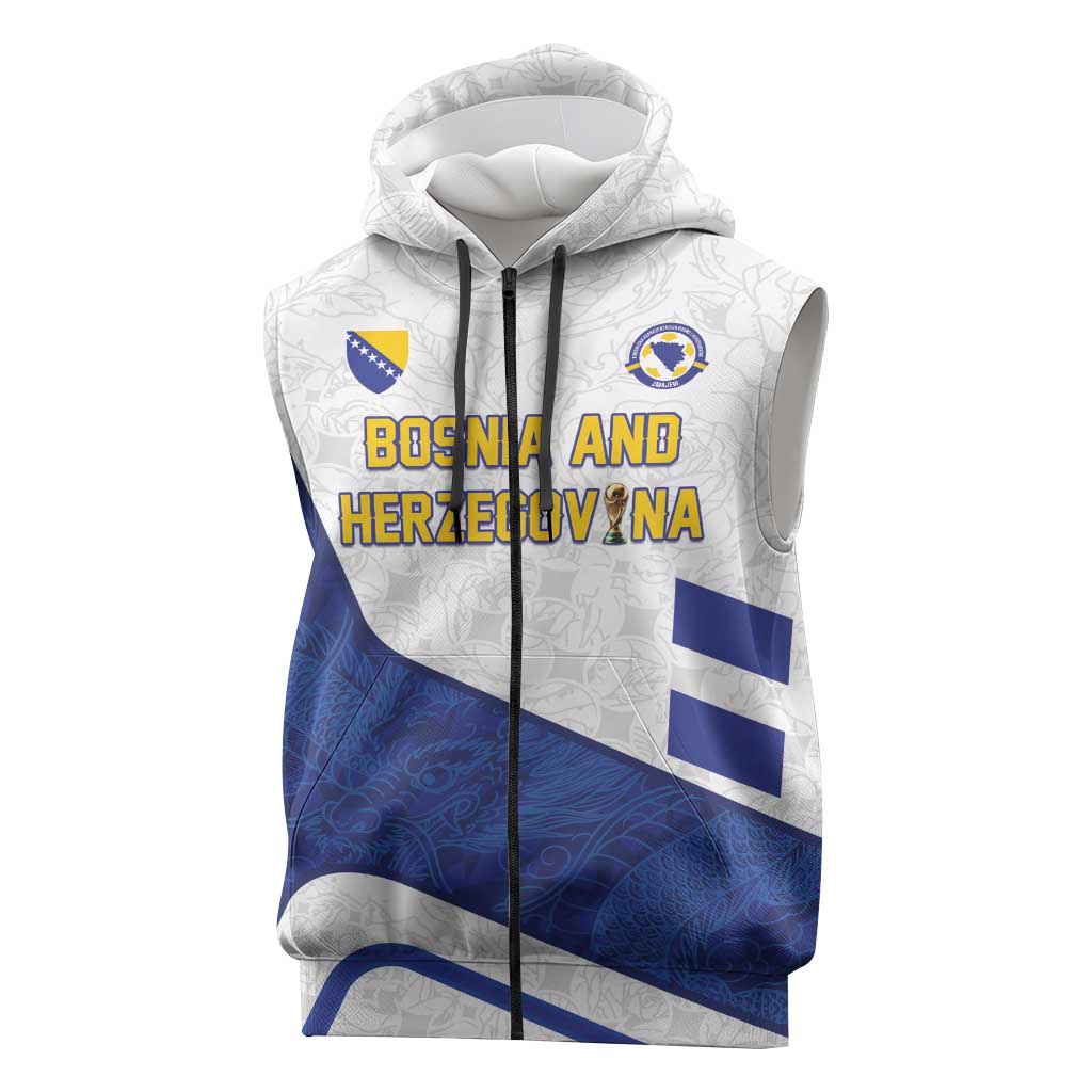 Custom Football 2026 Bosnia and Herzegovina White Sleeveless Zip Hoodie Zmajevi Go Champion