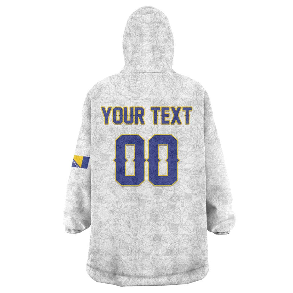 Custom Football 2026 Bosnia and Herzegovina White Wearable Blanket Hoodie Zmajevi Go Champion
