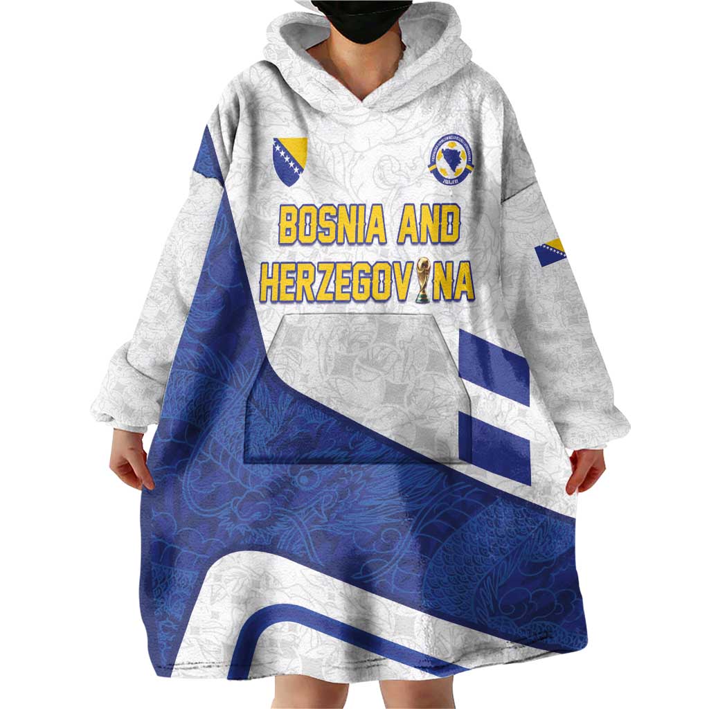 Custom Football 2026 Bosnia and Herzegovina White Wearable Blanket Hoodie Zmajevi Go Champion