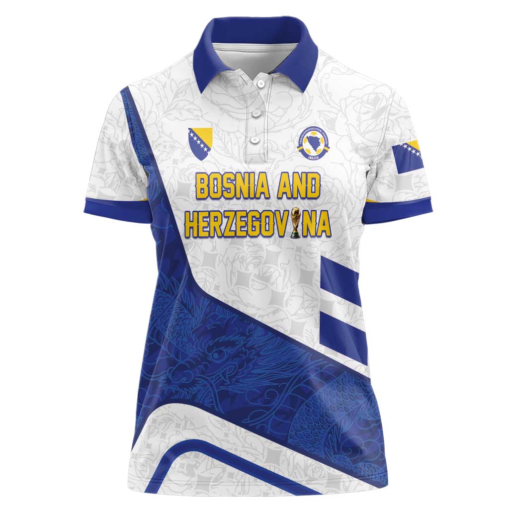 Custom Football 2026 Bosnia and Herzegovina White Women Polo Shirt Zmajevi Go Champion