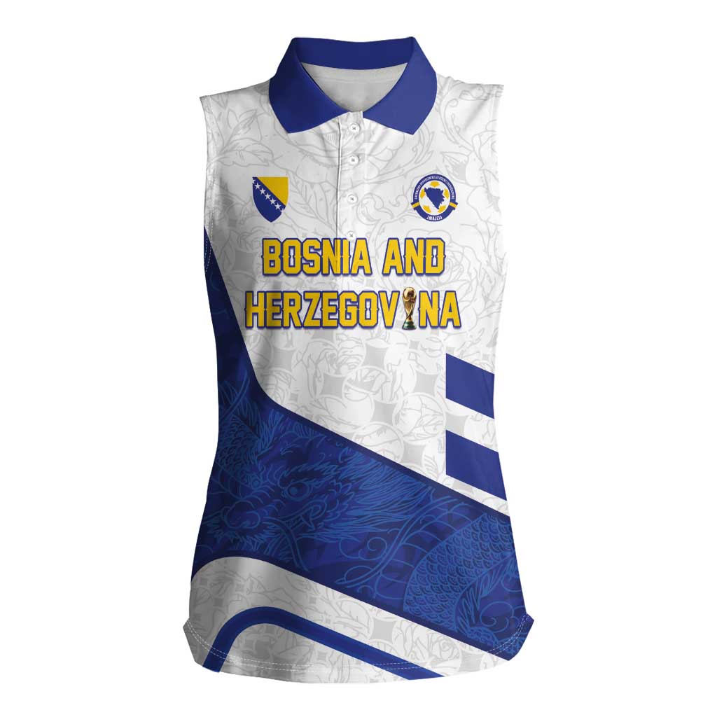 Custom Football 2026 Bosnia and Herzegovina White Women Sleeveless Polo Shirt Zmajevi Go Champion
