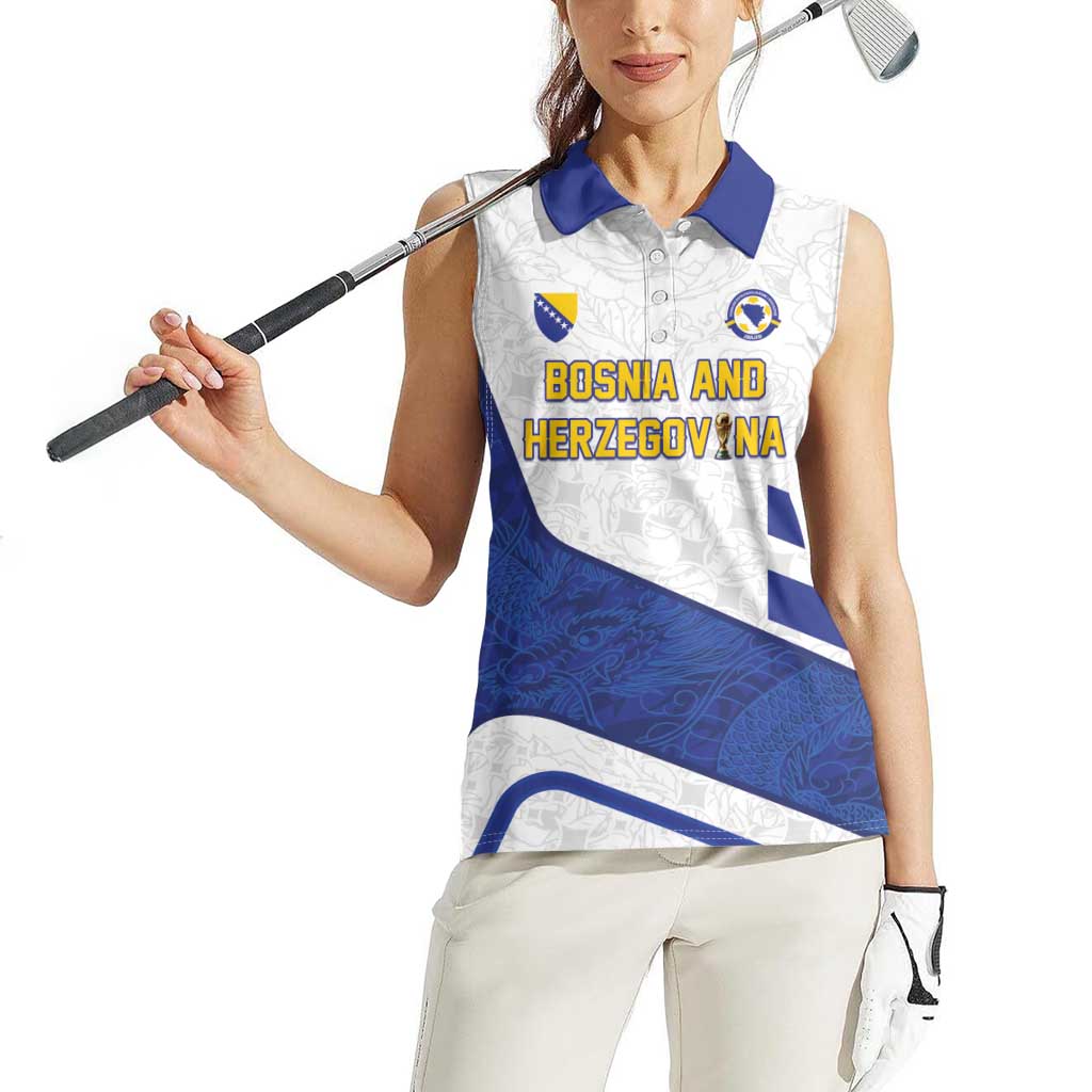 Custom Football 2026 Bosnia and Herzegovina White Women Sleeveless Polo Shirt Zmajevi Go Champion