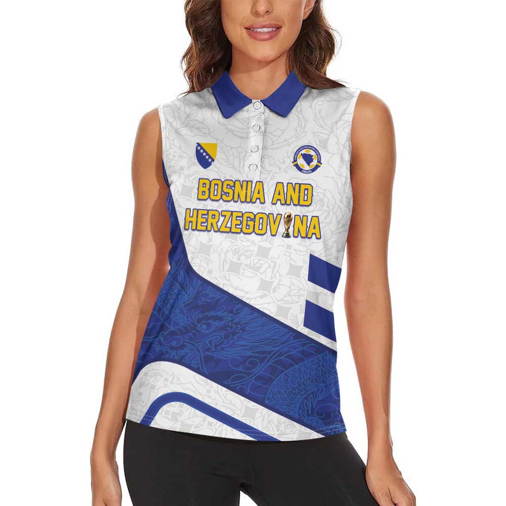 Custom Football 2026 Bosnia and Herzegovina White Women Sleeveless Polo Shirt Zmajevi Go Champion