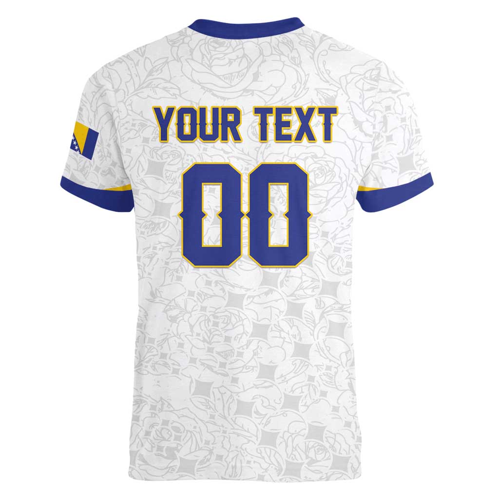 Custom Football 2026 Bosnia and Herzegovina White Women V-Neck T-Shirt Zmajevi Go Champion