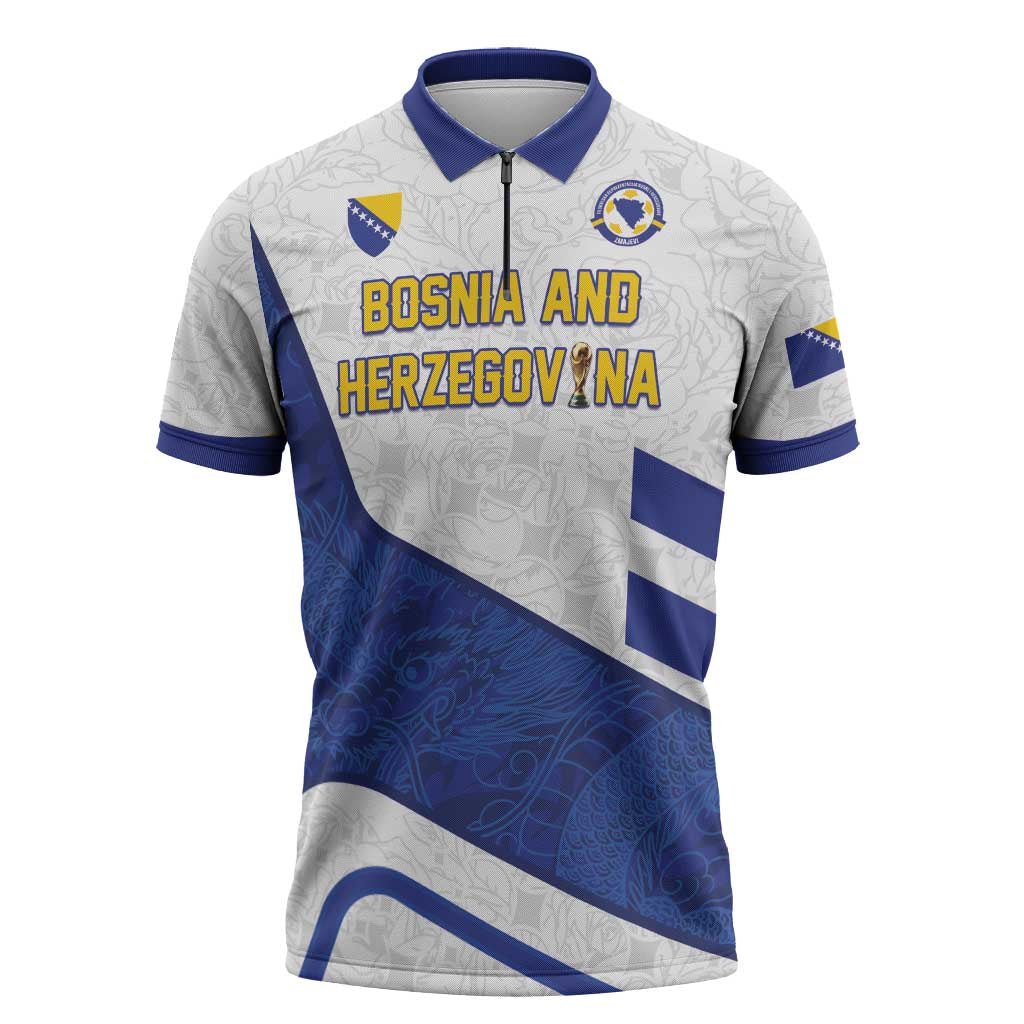 Custom Football 2026 Bosnia and Herzegovina White Zipper Polo Shirt Zmajevi Go Champion