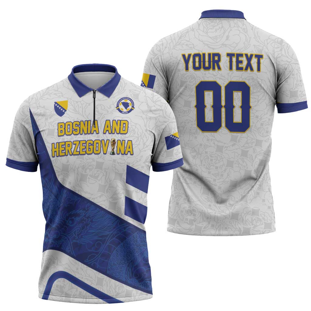 Custom Football 2026 Bosnia and Herzegovina White Zipper Polo Shirt Zmajevi Go Champion