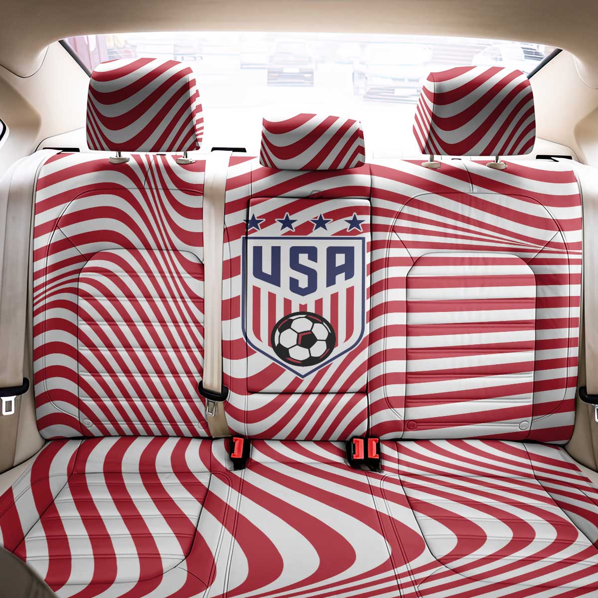 Soccer 2026 USA Back Car Seat Cover Wave Flag Stylized