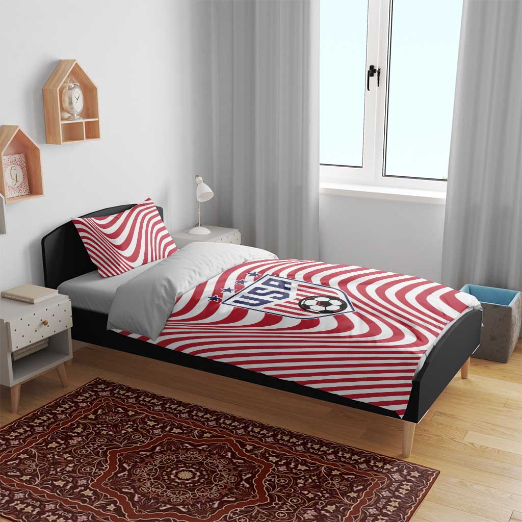 Soccer 2026 USA Bedding Set Wave Flag Stylized