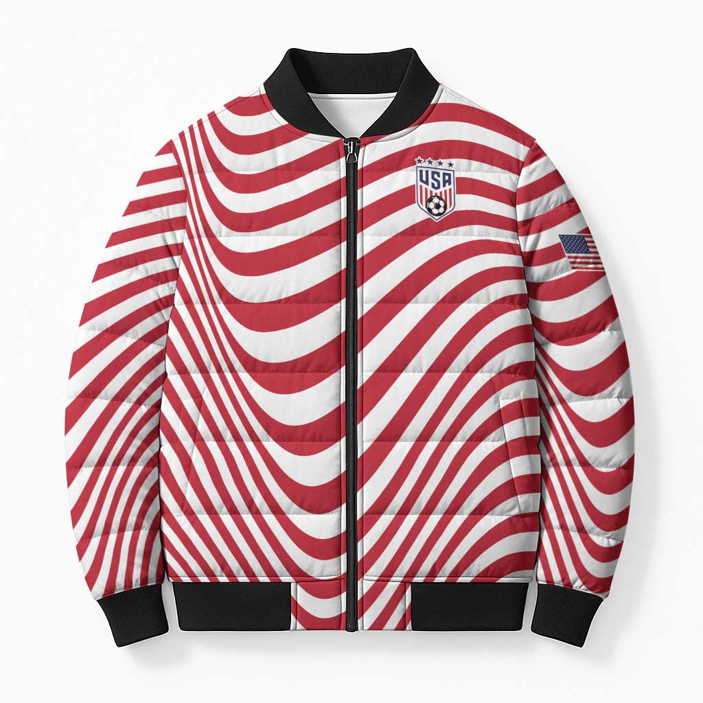 Custom Soccer 2026 USA Bomber Puffer Jacket Wave Flag Stylized